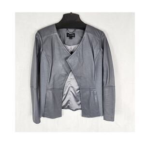 H by Halston Leather Jacket Women 4 Grey Soft Open Front  Stretch Side panels